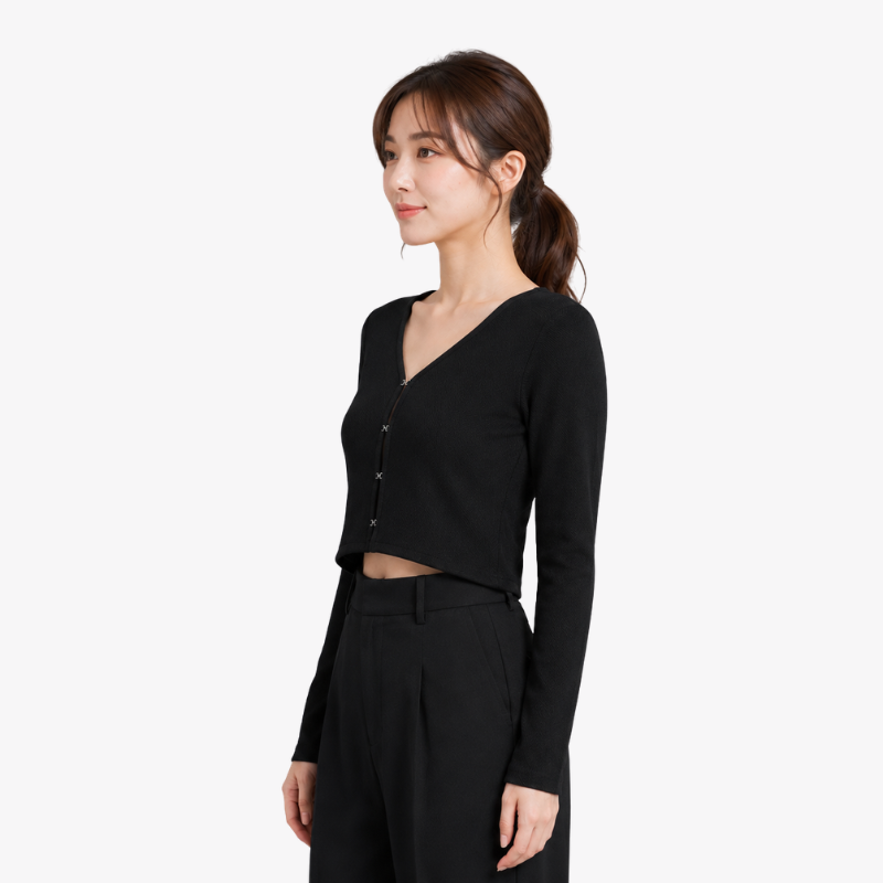 COLEGACY Women Knit Long Sleeve Crop Top