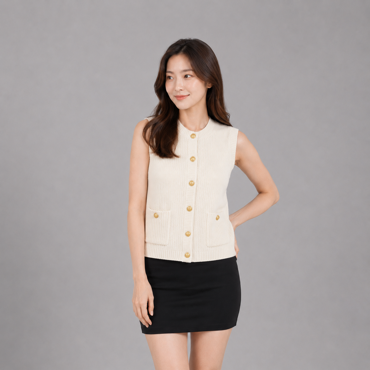COLEGACY Women Elegant Knit Button Vest