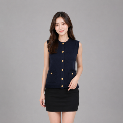 COLEGACY Women Elegant Knit Button Vest
