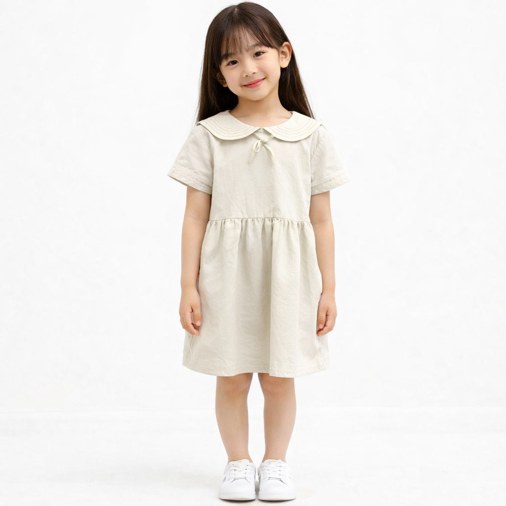 AD Kids Girls Sailor Collar Dress | Cute Korean Style Cotton A-Line Toddler Dress
