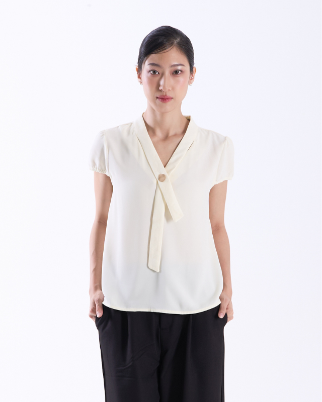 COLEGACY Women Elegant V-Neck Tie Detail Blouse