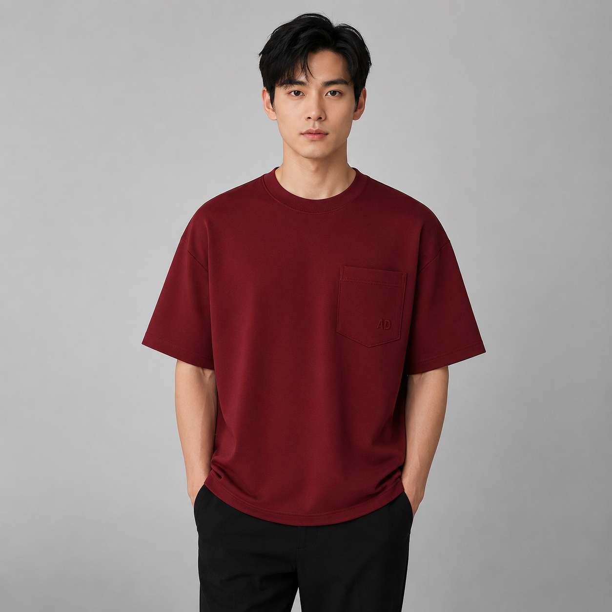 AD Men Basic Burgundy Pocket T-Shirt