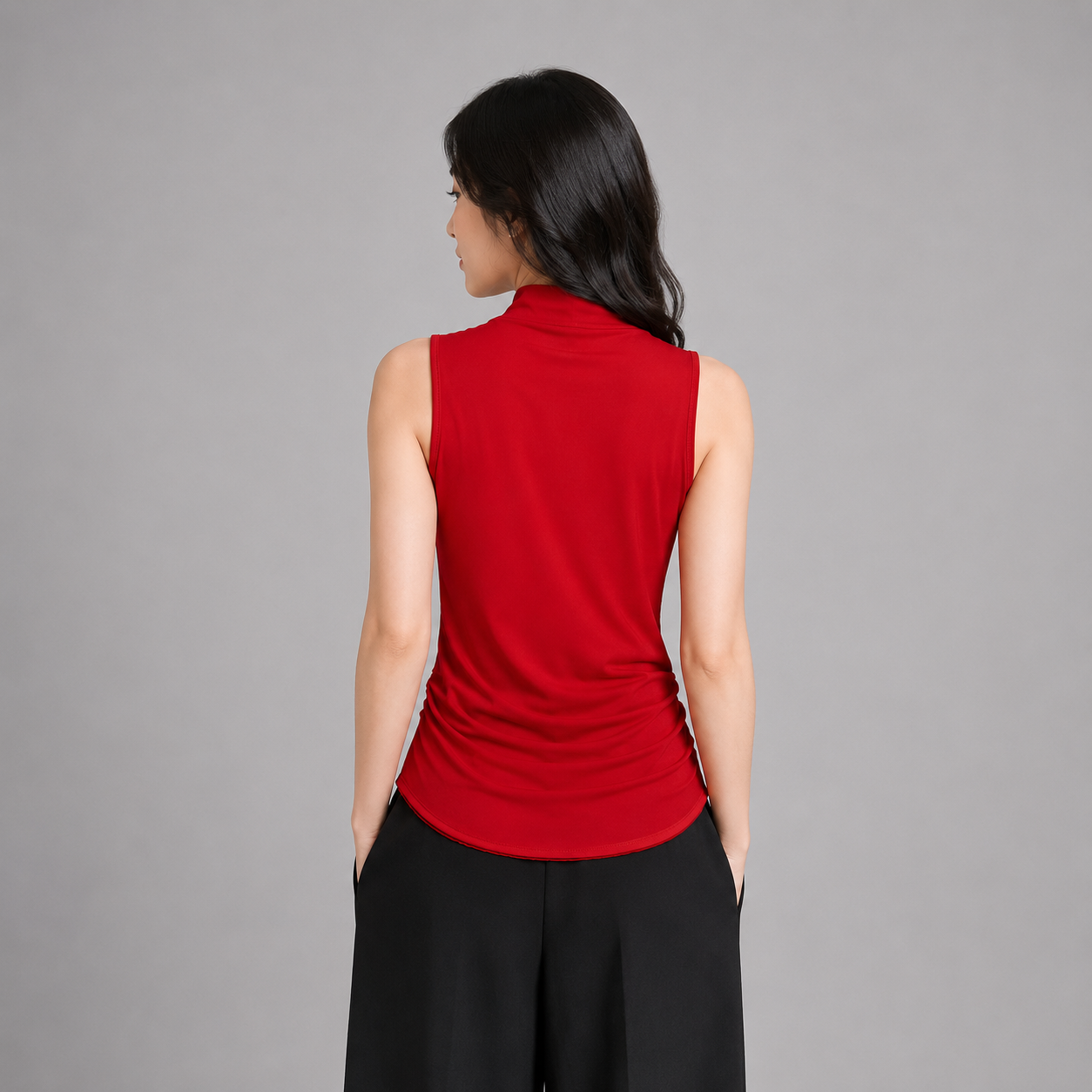 YFS Women Draped Mock Neck Sleeveless Top
