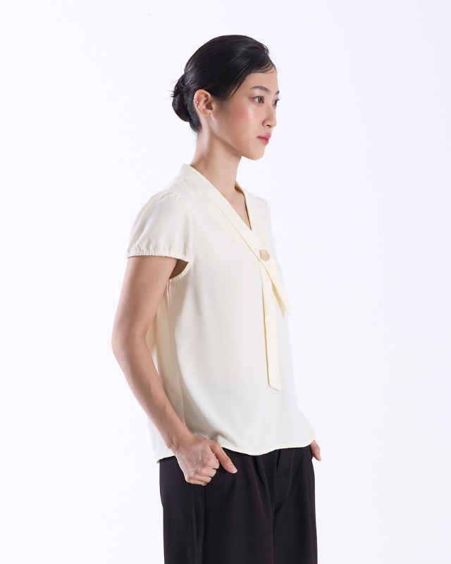 COLEGACY Women Elegant V-Neck Tie Detail Blouse