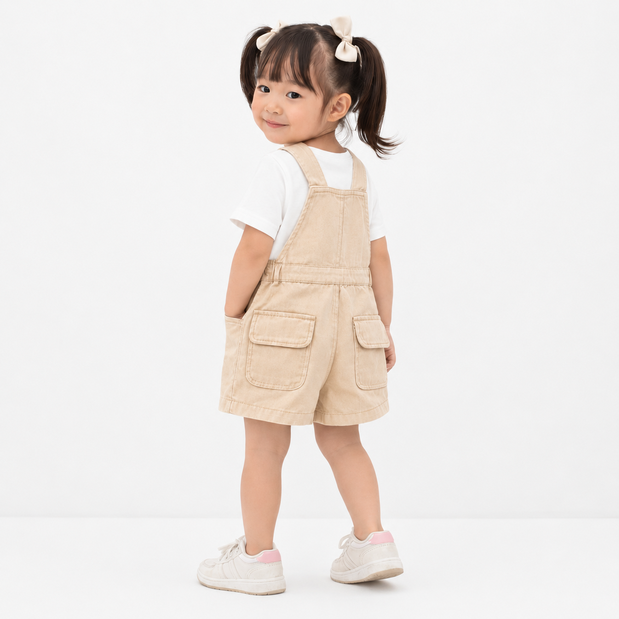 AD Kids Girls Cream Jumpsuit Shorts | Cute Suspender Romper Korean Style Summer Outfit