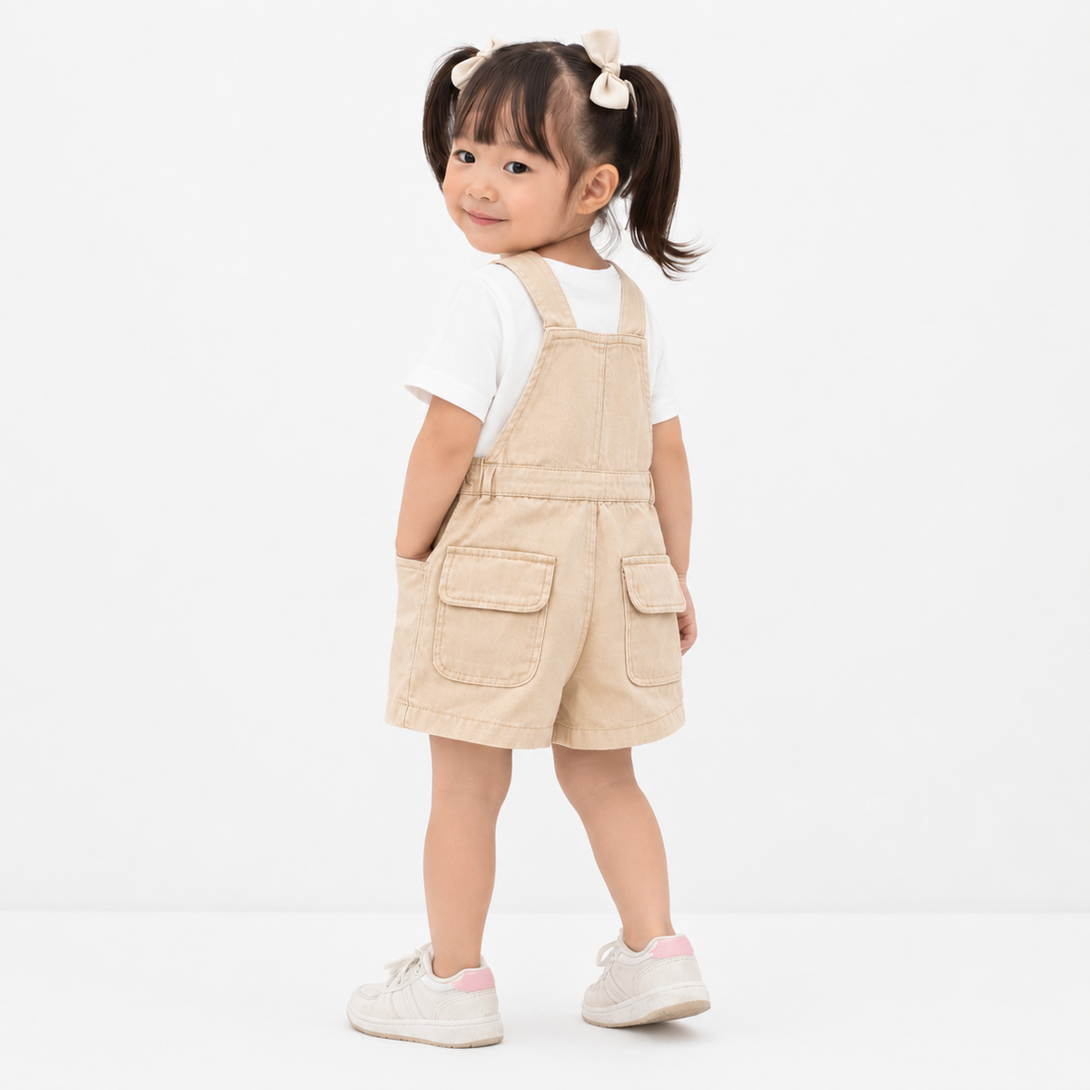 AD Kids Girls Cream Jumpsuit Shorts | Cute Suspender Romper Korean Style Summer Outfit