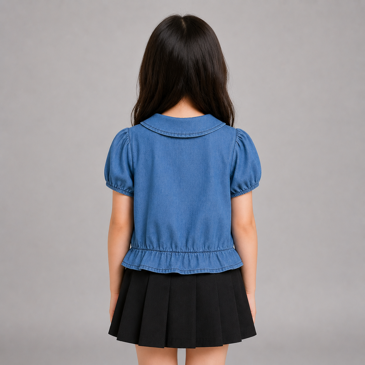 AD Kids Girls Denim Puff Sleeve Blouse