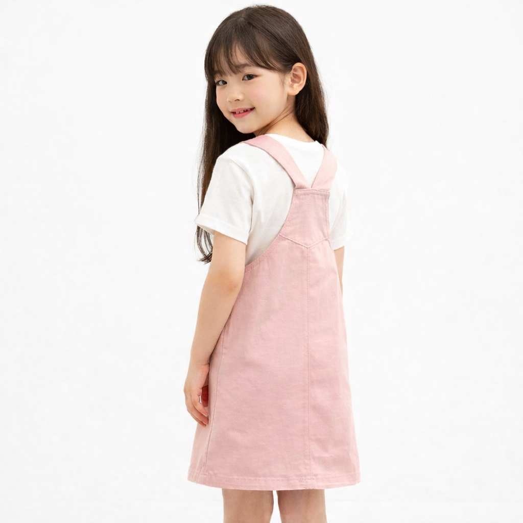 AD Kids Girls Meow Embroidery Pinafore Dress | Cute Korean Style Cotton Toddler Jumpsuits