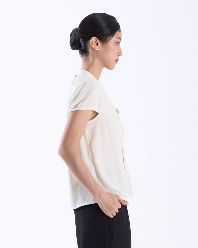 COLEGACY Women Elegant V-Neck Tie Detail Blouse