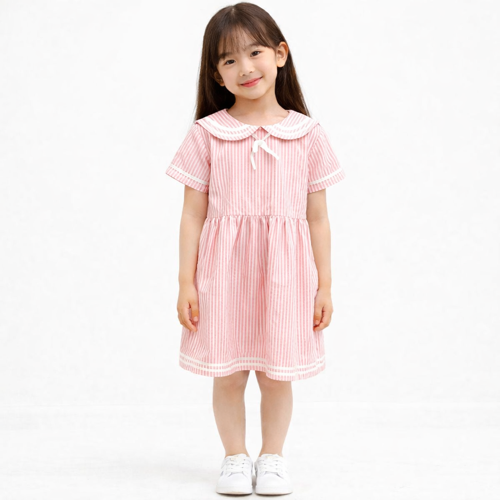 AD Kids Girls Sailor Collar Dress | Cute Korean Style Cotton A-Line Toddler Dress
