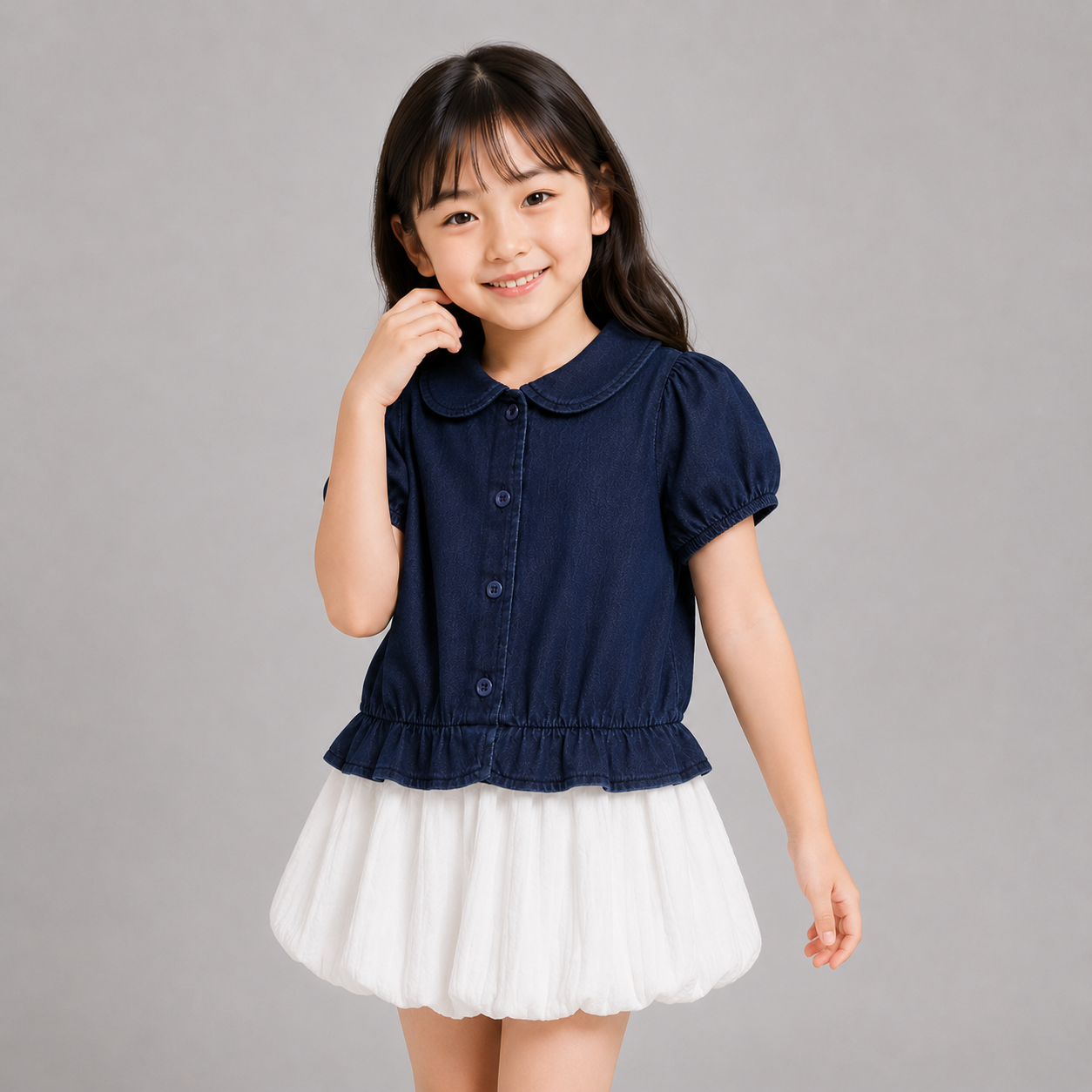 AD Kids Girls Denim Puff Sleeve Blouse