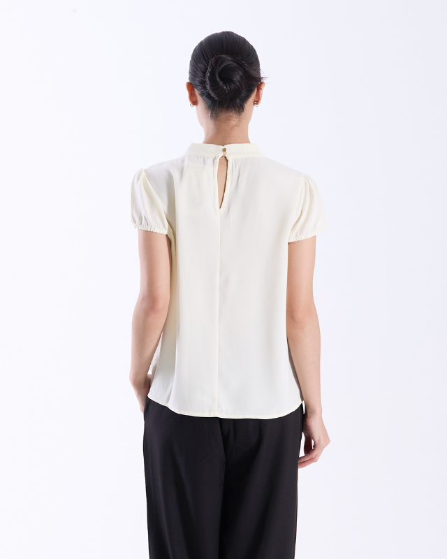 COLEGACY Women Elegant V-Neck Tie Detail Blouse