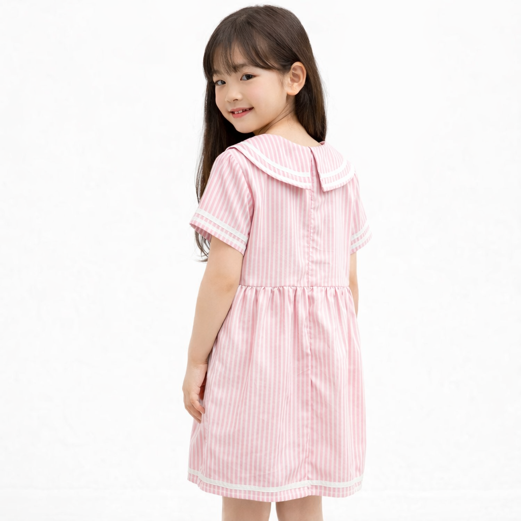 AD Kids Girls Sailor Collar Dress | Cute Korean Style Cotton A-Line Toddler Dress