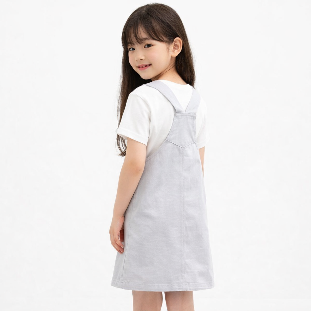 AD Kids Girls Meow Embroidery Pinafore Dress | Cute Korean Style Cotton Toddler Jumpsuits