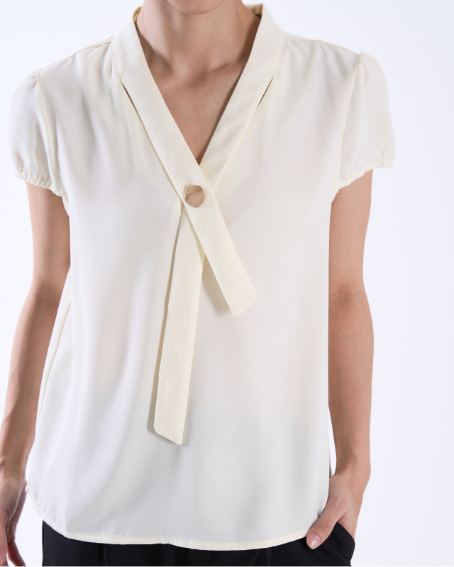 COLEGACY Women Elegant V-Neck Tie Detail Blouse