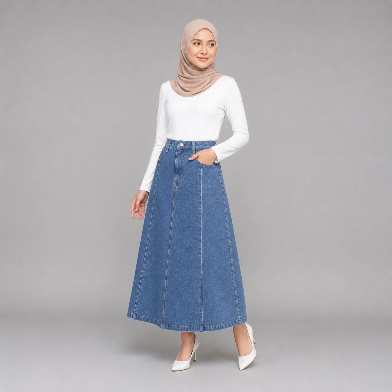 PISCO Women A-Line Denim Maxi Skirt