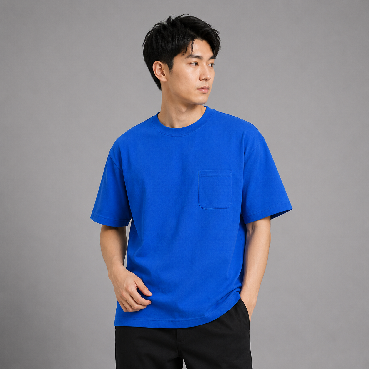 AD Men Premium Relax Fit Pocket Tee | Oversized Cotton T-Shirt | Basic Plain Tee Streetwear | Unisex Loose Fit