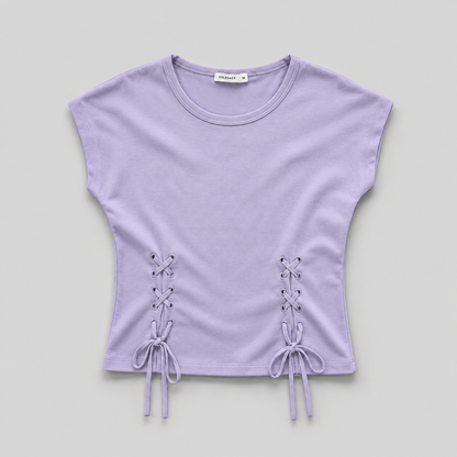 COLEGACY Women Lace-Up Short Sleeve Top