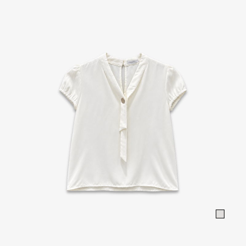 COLEGACY Women Elegant V-Neck Tie Detail Blouse