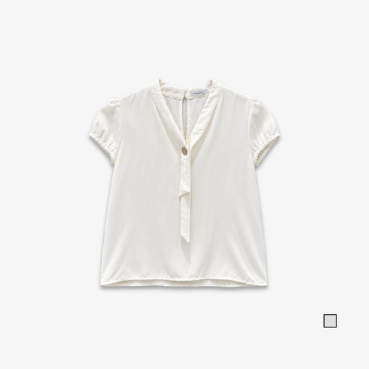 COLEGACY Women Elegant V-Neck Tie Detail Blouse