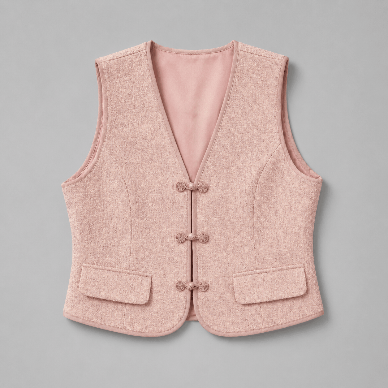 COLEGACY Women Textured Chinese Knot Vest & Skirt Set