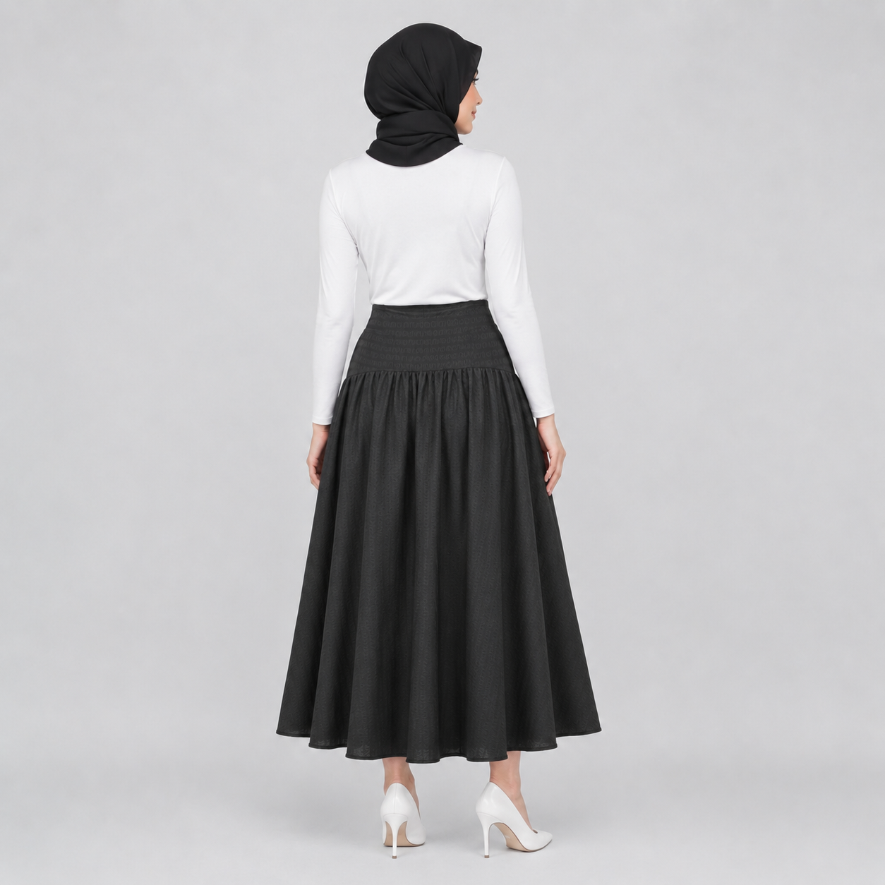 PISCO Women Smocked Waist Flare Maxi Skirt