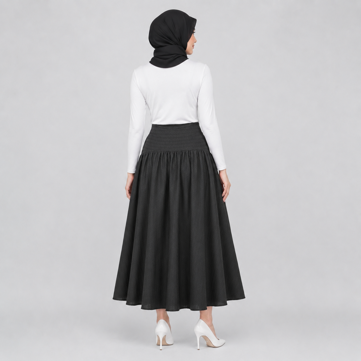 PISCO Women Smocked Waist Flare Maxi Skirt