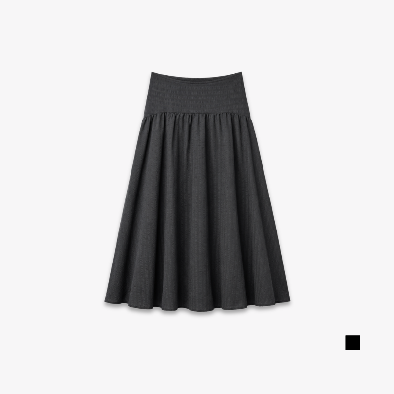 PISCO Women Smocked Waist Flare Maxi Skirt