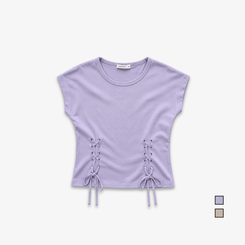 COLEGACY Women Lace-Up Short Sleeve Top