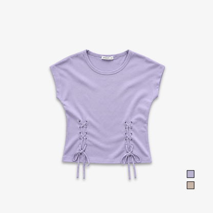 COLEGACY Women Lace-Up Short Sleeve Top