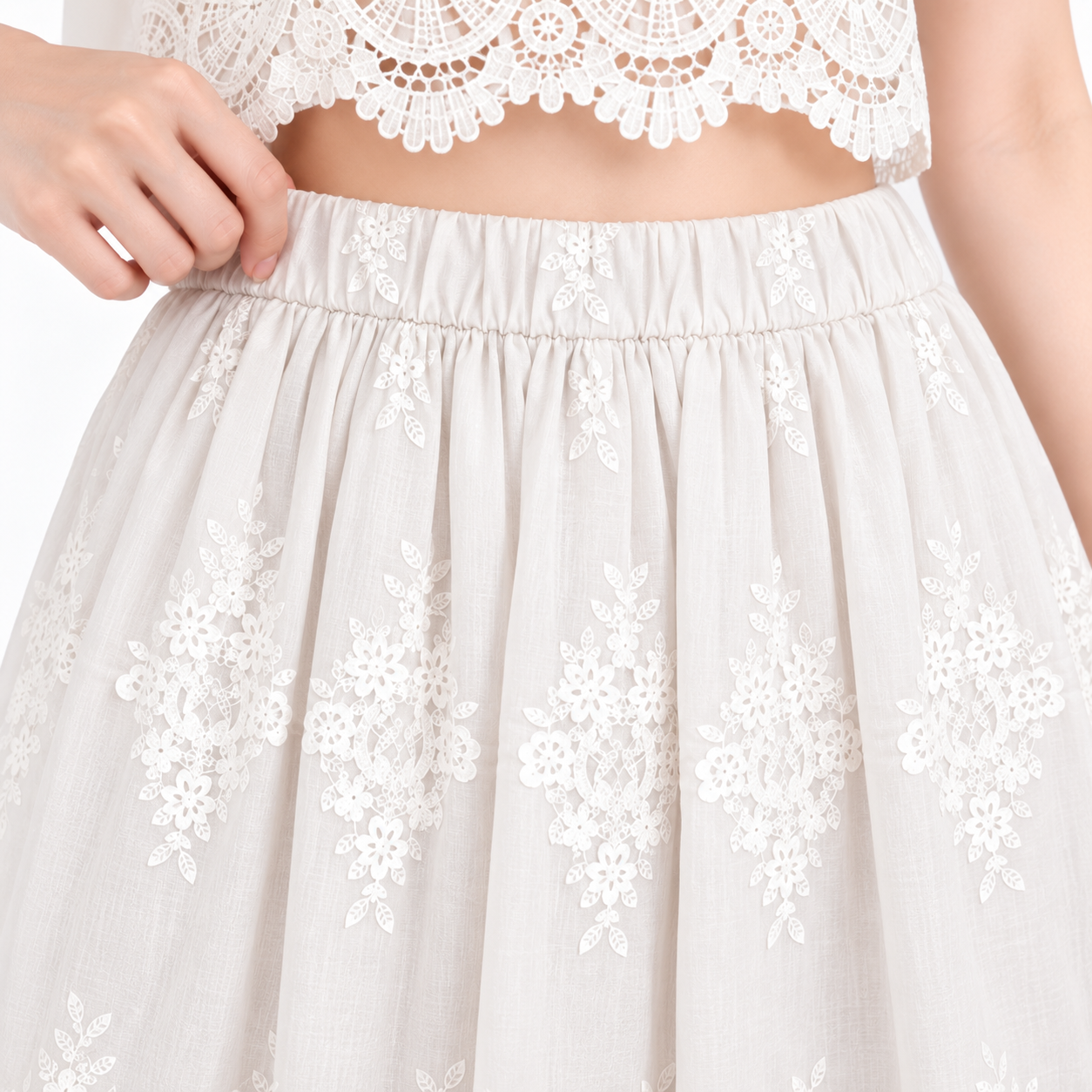 YFS Embroidered V-Neck Top & Maxi Skirt Set