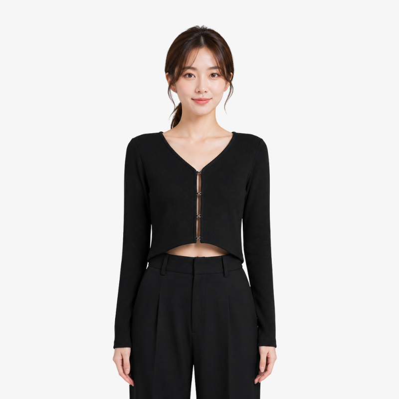 COLEGACY Women Knit Long Sleeve Crop Top