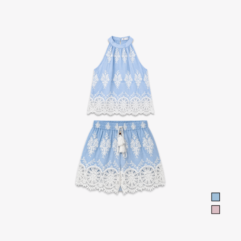 YFS Embroidered Halter Top & Shorts Set